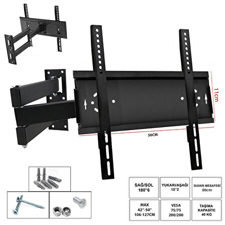 UFİX-5011H Lcd Askı Aparatı Hareketli 3 Kol Curvet 42-50 İnç 106-127cm