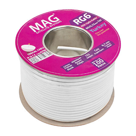 MAG RG6/U6 1.02 MM 80 TEL CCS MAKARALI YERLİ ÜRETİM ANTEN KABLOSU