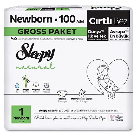 Natural Bebek Bezi Gross Paket 1 Beden 2-5 Kg 100 Adet