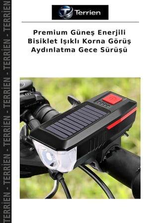 Premium Güneş Enerjili Bisiklet Işıklı Korna Görüş Aydınlatma Gece Sürüşü