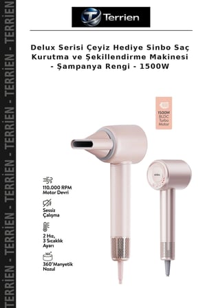 Delux Serisi Çeyiz Hediye Sinbo Saç Kurutma ve Şekillendirme Makinesi - Şampanya Rengi - 1500W