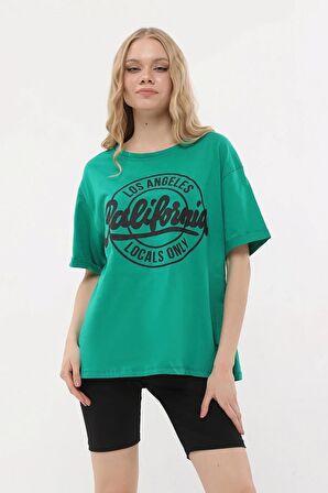 Bisiklet Yaka Dijital Baskılı Yeşil T-shirt