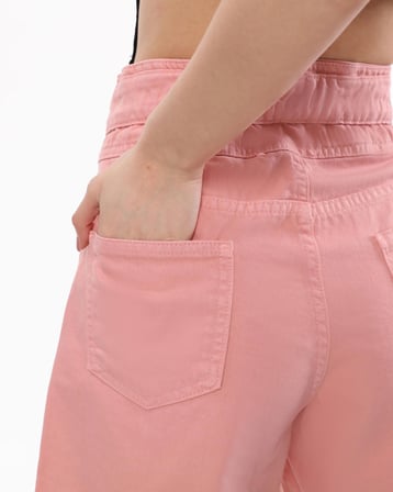 XANTHE KADIN BELİ KEMERLİ YÜKSEK BEL  PEMBE RENK KOT  ŞORT