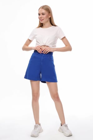 XANTHE KADIN BELİ LASTİKLİ SAKS MAVİSİ KOT ŞORT