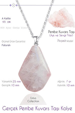 Sertifikalı Piramit Model Gerçek Pembe Kuvars Taşı Kolye