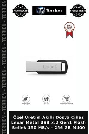 Özel Üretim Akıllı Dosya Cihaz Lexar Metal USB 3.2 Gen1 Flash Bellek 150 MB/s – 256 GB M400