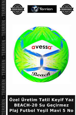 Özel Üretim Tatil Keyif Yaz BEACH-20 Su Geçirmez Plaj Futbol Yeşil Mavi 5 No