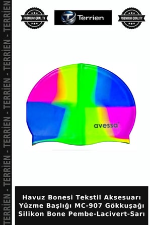 Havuz Bonesi Tekstil Aksesuarı Yüzme Başlığı MC-907 Gökkuşağı Silikon Bone Pembe-Lacivert-Sarı