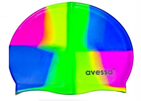 Havuz Bonesi Tekstil Aksesuarı Yüzme Başlığı MC-907 Gökkuşağı Silikon Bone Pembe-Lacivert-Sarı