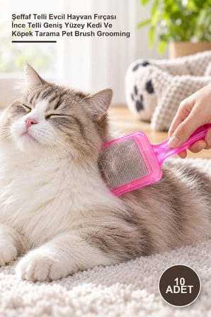 10 Adet Kedi Tüy Toplayıcı Fırça – Şeffaf Telli Evcil Hayvan Fırçası İnce Telli Geniş Yüzey Kedi Ve Köpek Tarama Pet Brush Grooming