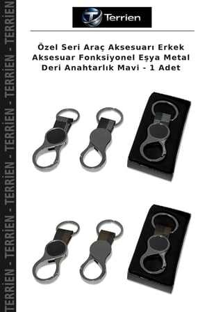 Özel Seri Araç Aksesuarı Erkek Aksesuar Fonksiyonel Eşya Metal Deri Anahtarlık Mavi - 1 Adet
