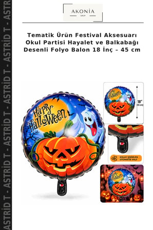Tematik Ürün Festival Aksesuarı Okul Partisi Hayalet ve Balkabağı Desenli Folyo Balon 18 İnç – 45 cm