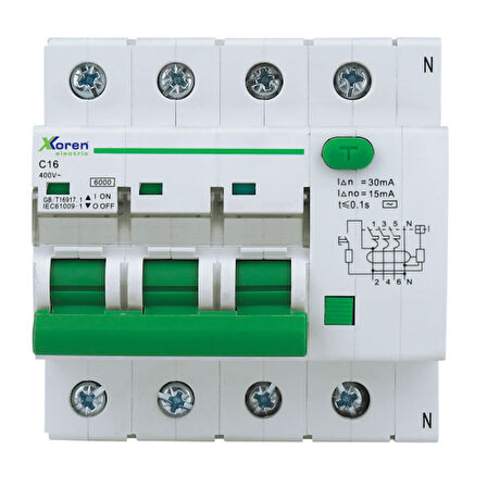 Xkoren 6kA 4P 16A 30mA AC Tipi Kaçak Akım Korumalı Otomatik Sigorta