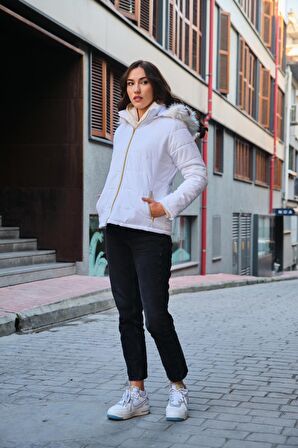 Barbora Günlük Kürklü Şişme Kadın Mont 807beyaze2