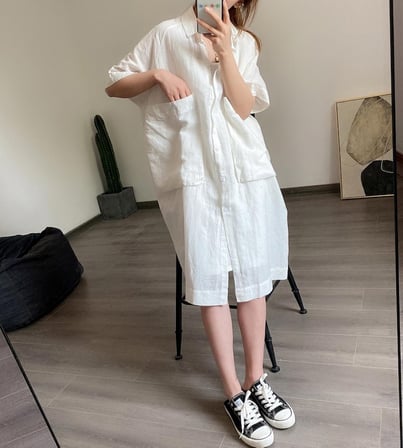 Barbora Günlük Cep Detaylı Salaş Kadın Elbise 260beyaz3