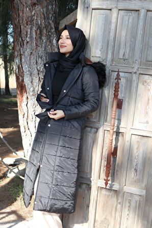 Barbora Günlük Kışlık Tam Boy Şişme Kadın Tesettür Mont bt180siyahtesettür2