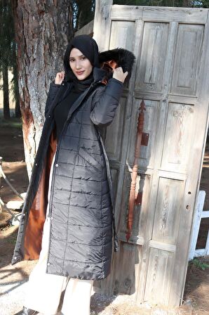 Barbora Günlük Kışlık Tam Boy Şişme Kadın Tesettür Mont bt180siyahtesettür2