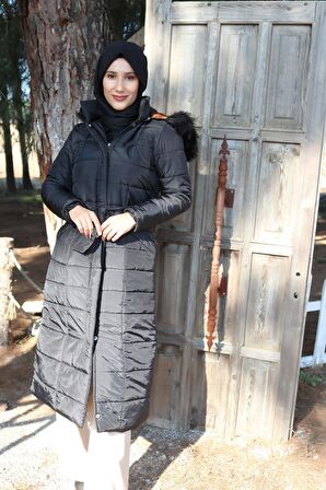 Barbora Günlük Kışlık Tam Boy Şişme Kadın Tesettür Mont bt180siyahtesettür2