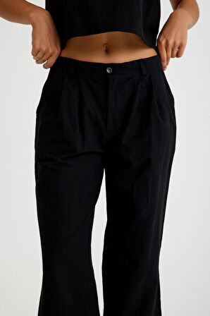 Barbora Keten Günlük Rahat  Kolsuz  Alt Üst Kadın Takım LN08siyah5