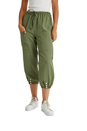 Barbora Keten Günlük Pantolon Beli Lastikli Bağcıklı Ln15haki5