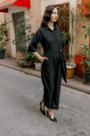 Barbora Keten Günlük Tulum Elbise Ln22siyahd1