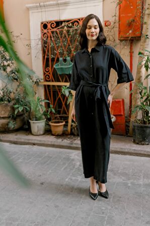 Barbora Keten Günlük Tulum Elbise Ln22siyahd1