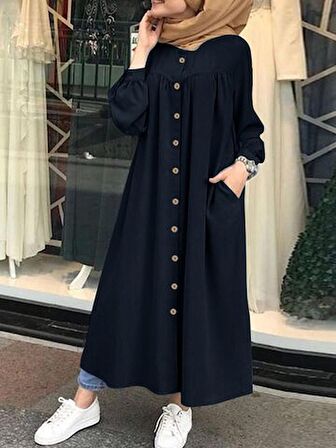Barbora Keten Günlük Yazlık Tasarım Gömlek Kadın Elbise Büzgülü LN351syh2