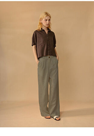 Düğmeli Kadın Keten Pantolon