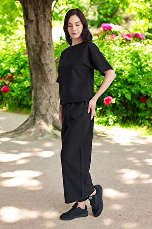 Yazlık Kısa Kol Alt Üst İkili Keten Takım