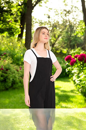 Yazlık Bol Kesim Askılı Keten Tulum