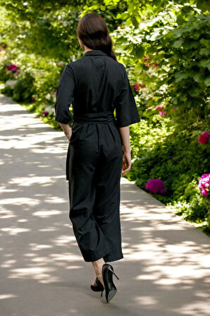 Yazlık Gömlek Yaka Keten Tulum