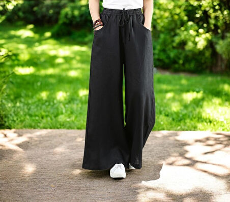 Yazlık Beli Lastikli Şık Keten Pantolon