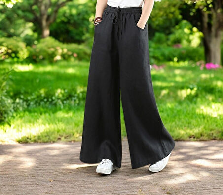 Yazlık Beli Lastikli Şık Keten Pantolon