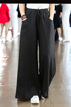 Yazlık Beli Lastikli Keten Pantolon