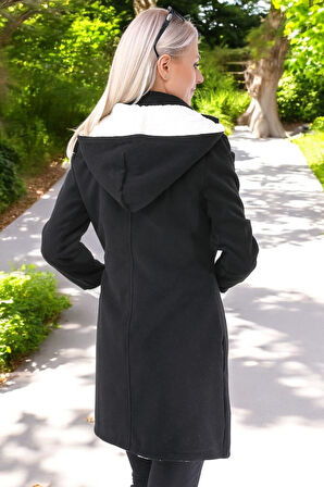 Kapüşonlu Kaşmir Kadın Kaşe Kaban