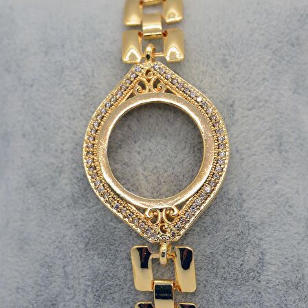 Altın Renk Zirkon Taşlı Çeyrek Altın Koyulan Kadın Bileklik Çerçeve 768