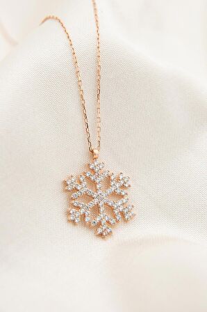 Altın Renk Kartanesi Kolye Zirkon Beyaz Taşlı Kar Tanesi Kolye 814