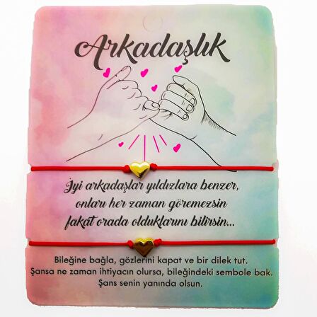 Altın Renk Kırmızı İp Kalp Arkadaş  Bilekliği - 1139