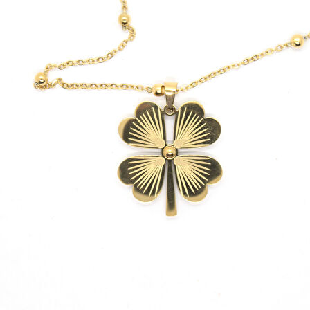 Altın Renk Çelik Top Zincir Yonca Kolye - 1436