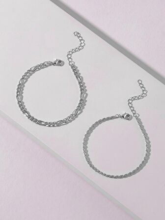 Gümüş Renk Unisex Şavin Ve Burgu Kombin Bileklik -  2123