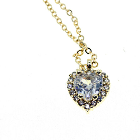 Altın Renk Beyaz Taş Pandora Kalp Model Zirkon Kolye - 2871