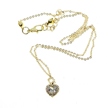 Altın Renk Beyaz Taş Pandora Kalp Model Zirkon Kolye - 2871