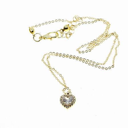 Altın Renk Beyaz Taş Pandora Kalp Model Zirkon Kolye - 2871