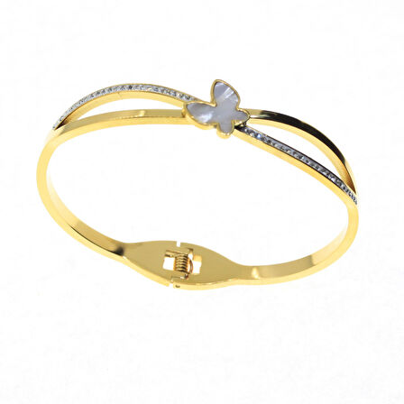 Altın Renk Kelebek Model Çelik Kelepçe Bileklik - 2901