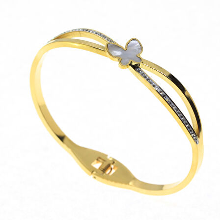 Altın Renk Kelebek Model Çelik Kelepçe Bileklik - 2901