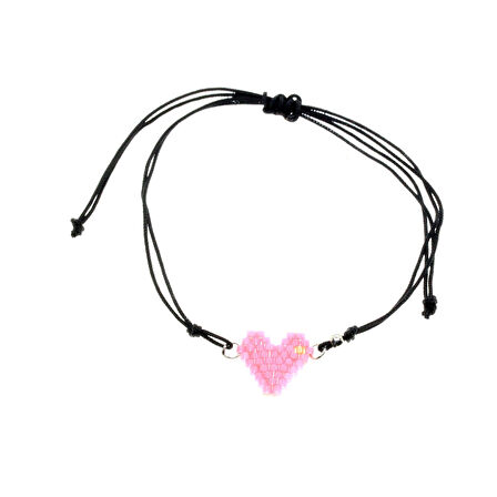 Altın Renk Pembe Kalp Model Miyuki Bileklik - 2938