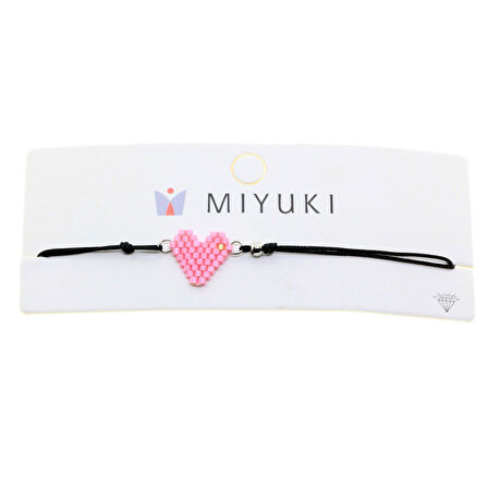 Altın Renk Pembe Kalp Model Miyuki Bileklik - 2938