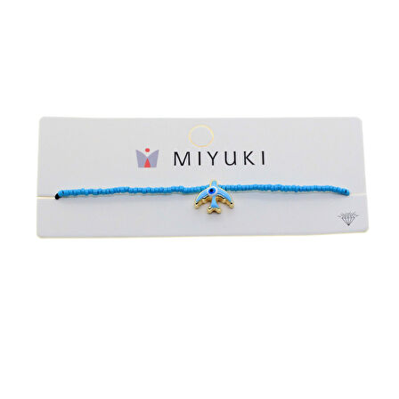 Altın Renk Turkuaz Mineli Kuş Model Miyuki Bileklik - 2955