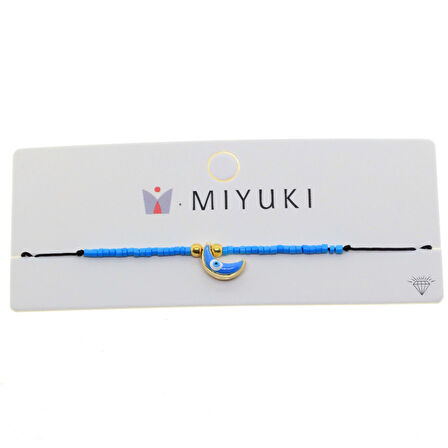 Altın Renk Mavi Mineli Yarım Ay Model Miyuki Bileklik - 2958