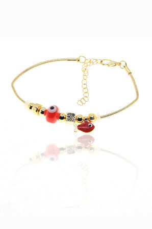 Altın Renk Kırmızı Balık Pandora Zirkon Bileklik - 2964